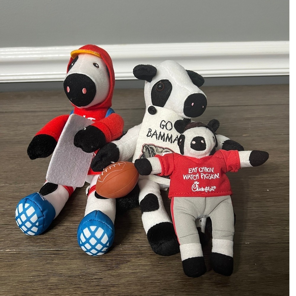 Chick-fil-A Plush Cow Football Set 3 Stuffed Animals Eat Chikin Mascot Toy